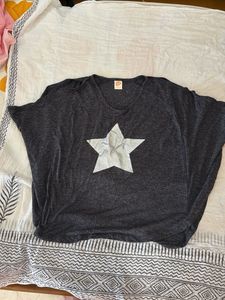 Grey Star Print Oversized T-Shirt