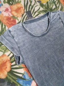 Blue T-Shirt with Cuffed Sleeves