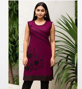 Elegant Plum Floral Embroidered Kurti