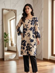 Elegant Floral Kurti with Black Pants
