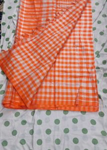 Orange & White Gingham Saree