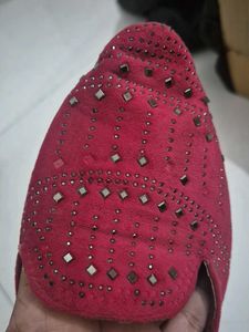 Rose velvet Sparkling Red Juttis for Women