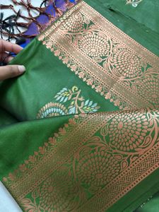 Elegant Green Silk Saree with Copper Border