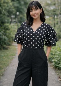 Chic Polka Dot Ruffle Sleeve Top