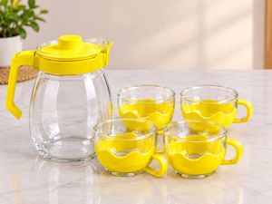 Glass Pitcher and Cups Set - Yellow