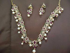 one gram gold neckset with cz stones