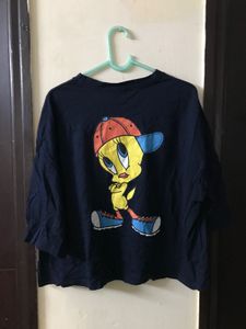 Dark Blue Cropped T-shirt Fits S-M