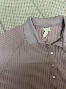 Ribbed Knit Button-Down Top