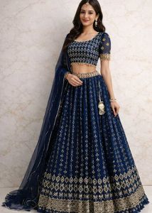 Elegant Navy Blue Embellished Lehenga Choli