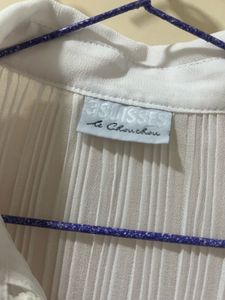 White Pleated Button-Up Top
