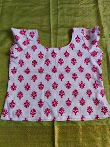 White & Pink Block Print Blouse