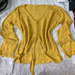 Yellow Crochet Knit Top