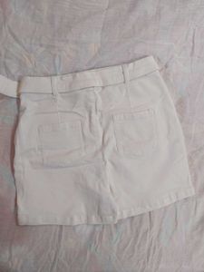 White Utility Denim Skort with Belt