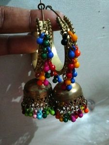 Boho Jhumka Earrings with Colorful Beads