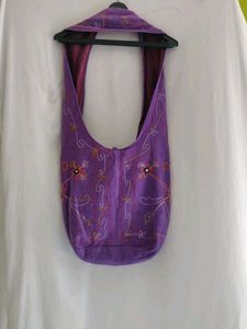 Vibrant Purple Embroidered Sling Bag