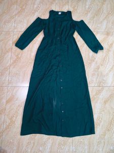 Elegant Green Cold Shoulder Maxi slit Dress