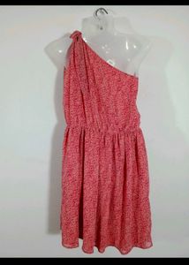 Chic One-Shoulder Pink Printed Dress
