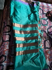 Teal & Gold Striped Saree