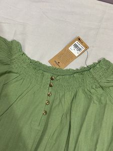 Green Smocked Off-Shoulder Top