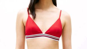 Red Triangle Bra with Striped Band