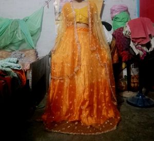Orange &amp; Yellow Ombre Lehenga Choli Set