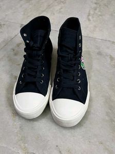 H&amp;M KEITH HARING BLUE CANVAS HIGH TOP SNEAKERS