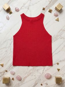 Red Ribbed Knit Tank Top