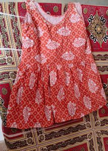 Vibrant Orange Kurta Set with White Print