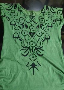 Green Tunic with Black Floral Print