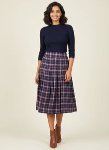 Plaid Pleated Midi Skirt