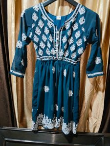 Embroidered Teal Kurta mirror work