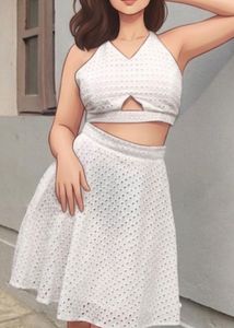 beach wear Chic White Eyelet Crop Top & Skirt Set