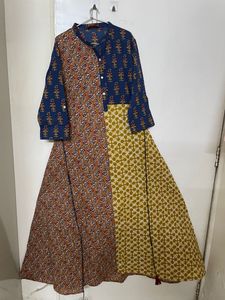 Mustard Yellow And Blue Coloured Cotton Anarkali K