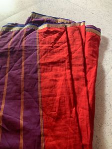 Vibrant Purple &amp; Red Striped Saree