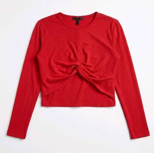 Vibrant Red Twist-Knot Long Sleeve Top✨