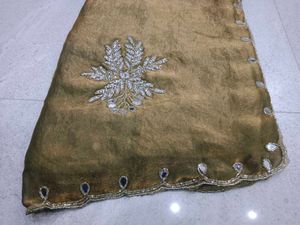 Elegant Olive Green Embroidered Saree