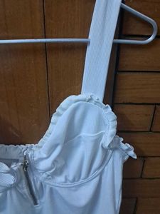 Chic White Ruched Bodysuit