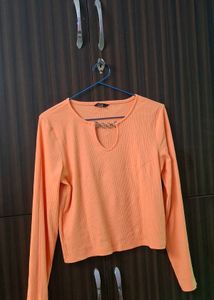 Orange Ribbed Long Sleeve Top
