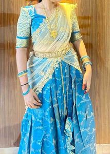 Blue  Lehenga Choli pure gold zari silk