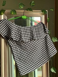 Checkered One-Shoulder Top