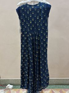 Stylish Blue Printed Ethnic Gown