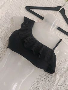 Black Ruffle Detail Bra