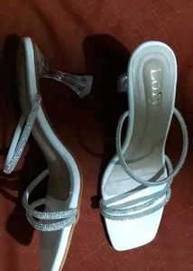 Sparkly White Heeled Sandals