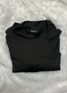 Shein Black Solid Collared Bodysuit( Women's)
