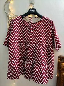 Maroon &amp; White Chevron Tiered Top 3XL