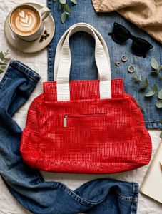 Chic Red Textured Handbag