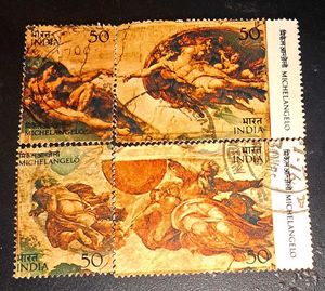 4 vintage Michelangelo Art Stamps India