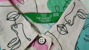 Abstract Face Print Button-Up Shirt
