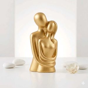 Golden Couple Hugging Sculpture