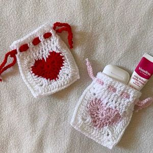 Crochet Heart Drawstring Pouches